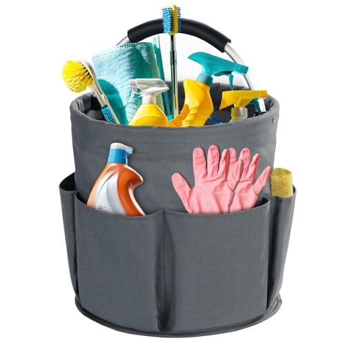 Cleaning Caddy with Handle, Cleaning Products Organiser, 17L Foldable Storage Basket, Cleaning Caddy Organiser, Portable Multi Cleaning Bucket Bag for Home, Garden (Dark Grey) - color: Dark Grey