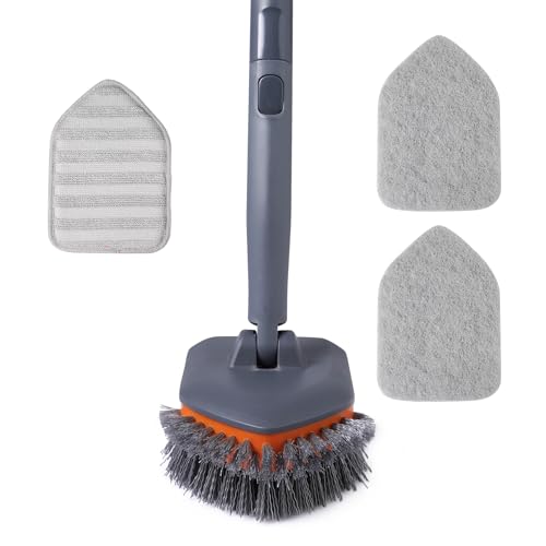 CLEANHOME Tub Tile Scrubber Brush with 3 Different Function Cleaning Pads and 56" Extendable Long Handle-No Scratch for Cleaning Bathroom Kitchen Toilet Wall Sink,Orange - color: Orange