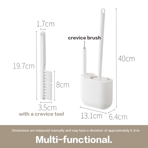 Silicone Toilet Brush Set with Corner Brush & Wall-Mounted Holder, No-Scratch Design with Drainage Holes, Adhesive Installation, White