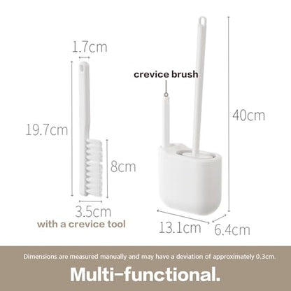 Silicone Toilet Brush Set with Corner Brush & Wall-Mounted Holder, No-Scratch Design with Drainage Holes, Adhesive Installation, White