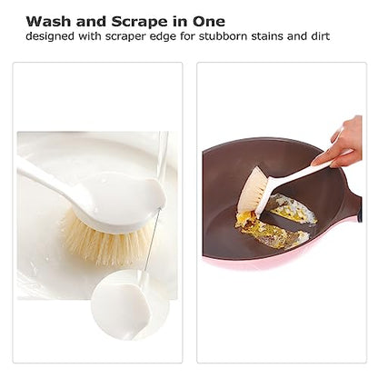 Facjoleco Dish Brush with Handle, Pot Brush, 2 Pack Kitchen Scrub Brushes for Cleaning, Dish Scrubber with Soft Bristles for Sink, Pots, Pans