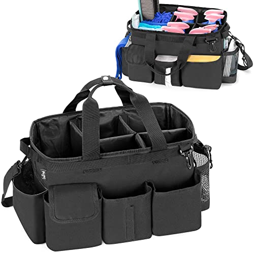 LoDrid Large Wearable Cleaning Caddy Bag with Detachable Divider, Cleaning Supply Tote with Handles, Organizer with Adjustable Shoulder Strap for Cleaners & Housekeepers, Black - color: Black