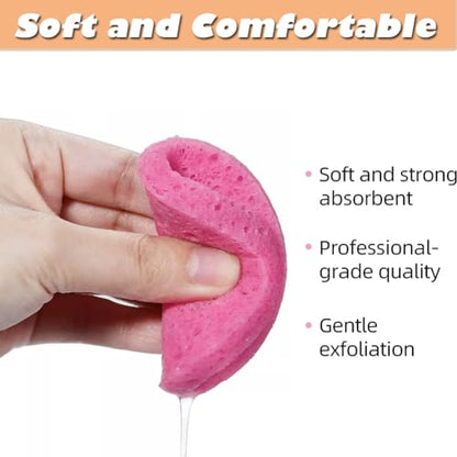 AKOAK 5 Pcs Round Makeup Sponge Wood Pulp Sponge Makeup Remover Facial Cleansing Sponge Skin Care Tool (Pink) - color: Pink