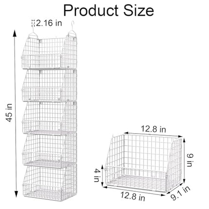 PUPPYCUTE Hanging Closet Organizer and Storage, Clothes Hanging Shelves Wire Baskets for Clothing Sweaters Purse Handbags Shoes White 5 Tier - color: White-5pcs
