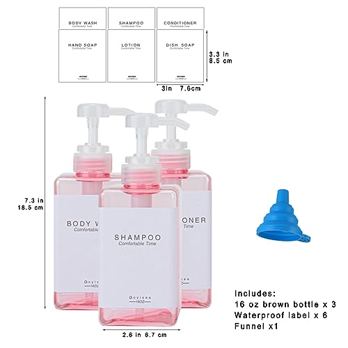 Refillable Shampoo and Conditioner Bottles for Shower Wall,Shampoo and Conditioner Dispenser with Pump No Drill (3 Bottles-Pink) - color: 3 Bottles-pink