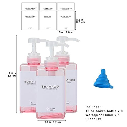 Refillable Shampoo and Conditioner Bottles for Shower Wall,Shampoo and Conditioner Dispenser with Pump No Drill (3 Bottles-Pink) - color: 3 Bottles-pink