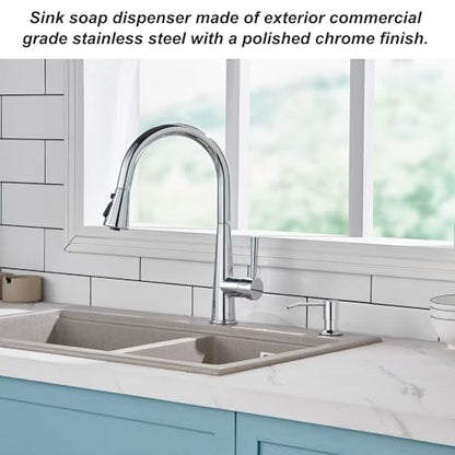 Soap Dispenser for Kitchen Sink Chrome, Sink Soap Dispenser Stainless Steel Refill from The Top Built in Sink Soap Dispenser with 17 OZ Soap Bottle - color: Chrome