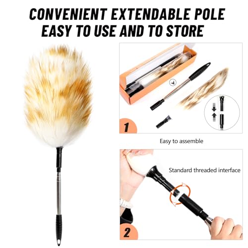 Extendable Lambswool Duster 82inch with Aluminium Alloy Handle, Natural Long Feather Duster for Cleaning Fans, Ceiling, Bookshelevs, for Home&Office