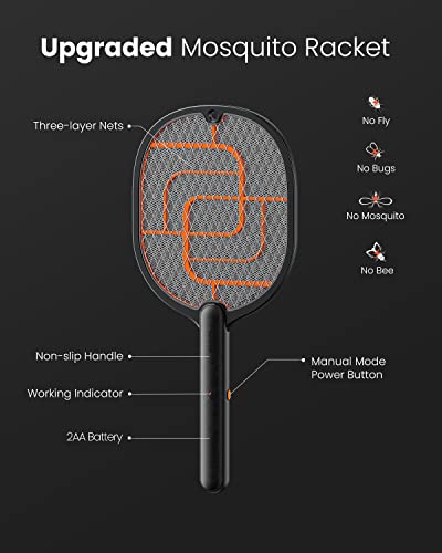 GAIATOP Electric Fly Swatter, 3800V Battery Powered Handheld Fly Zapper, 3-Layer Protection Grid Bug Zapper Racket for Home Bedroom Kitchen Office Backyard Patio Indoor Outdoor - size: 1Pack