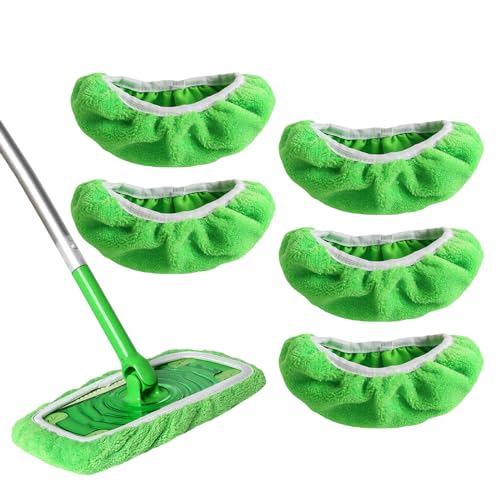 5 Pack Reusable 100% Chenille Mop Pads Compatible with Swiffer Sweeper, Wet and Dry Flat Swiffer Cover, Washable Swiffer Pads for Surface/Hardwood Floor Cleaning (Mop is Not Included) - color: B-green 5 Pack