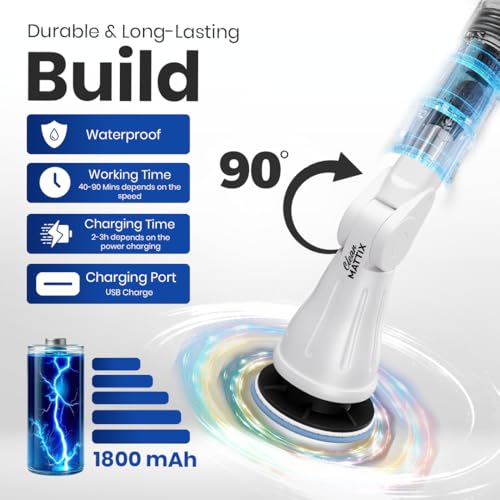 Electric Spin Scrubber – 8-in-1 Cordless Power Scrubber with 8 Brush Heads & Extendable Handle – Rechargeable Cleaning Brush for Bathroom, Shower, Tile, Grout, Tub & Floor