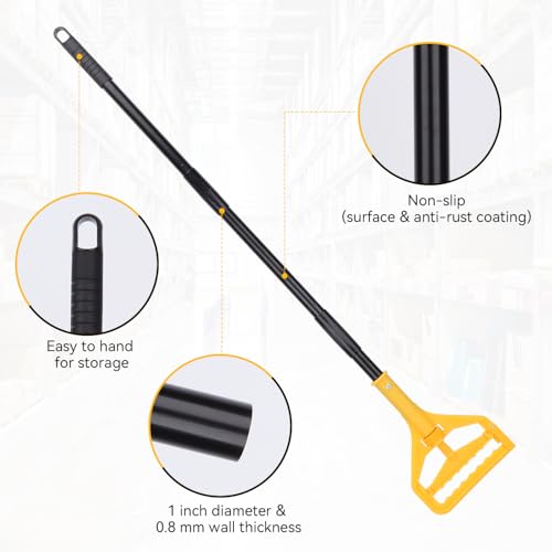 Mop Handle Commercial Heavy Duty - 57 Inch Industrial Metal Mop Stick Replacement for Floor Cleaning - Professional Mops Head Replacement Holder - color: Black 1 - Plastic Clamp