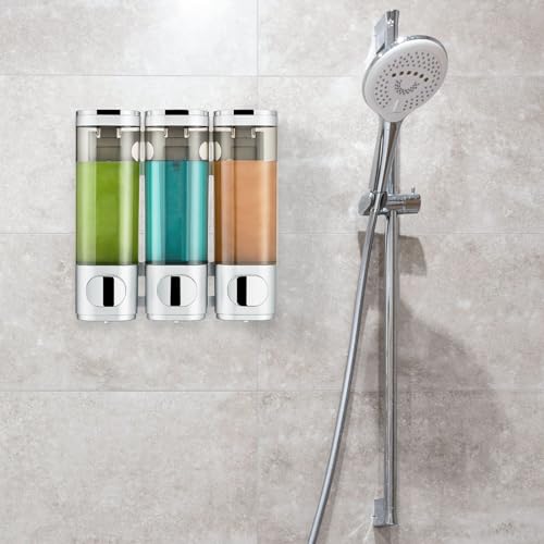 Shampoo and Conditioner Dispenser 3 Chamber No Drill,Shower Soap Pump Dispenser Wall Mounted,Body Wash Dispenser,Shower Gel Shampoo Holder for Bathroom Accessories, (Silver 3) - color: Silver 3