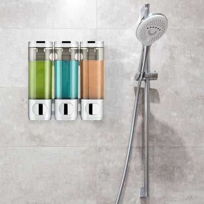 Shampoo and Conditioner Dispenser 3 Chamber No Drill,Shower Soap Pump Dispenser Wall Mounted,Body Wash Dispenser,Shower Gel Shampoo Holder for Bathroom Accessories, (Silver 3) - color: Silver 3