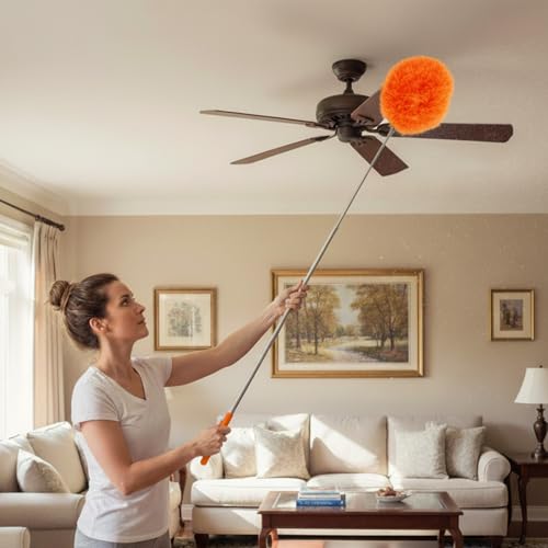 Dusters for Cleaning with Extension Pole, High Reach Extendable Microfiber Duster Washable Dust Cleaner for Ceiling Fan Cobweb Corner Furniture, Orange - color: Orange, size: 31.2 × 4.68 × 4.68 in