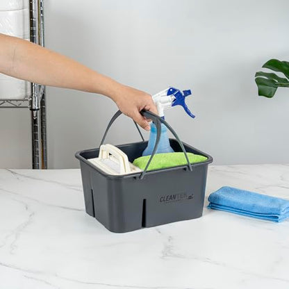 Restaurantware-Clean Tek Professional Cleaning Caddy, 1 Cleaning Supply Caddy With Handle - 4 Compartment, Multipurpose, Gray Plastic, All-Purpose, For Bathroom, Bedroom, Kitchen, Or Garden