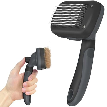 Dipoo Self-Cleaning Deshedding Brush for Dogs & Cats - Skin-Friendly Grooming Tool with Hair Brush for Long and Short Haired Pets, Grey - color: Grey