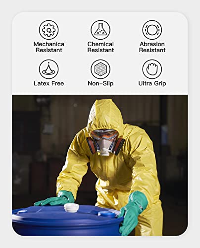 PACIFIC PPE 2 Pairs Nitrile Chemical Resistant Gloves, Flocked, Resist Household Acid, Alkali, Latex Rubber Free, 15 mil, 12.6", Large - color: Green/12.6", size: Large (Pack of 2)