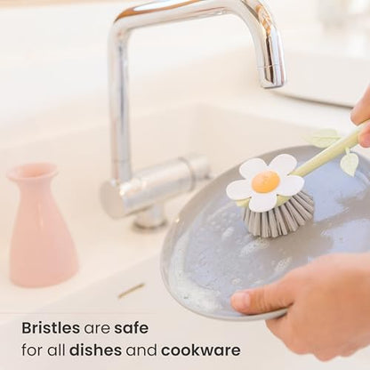 Vigar Florganic Dish Brush with Holder - Dish Scrubber with Handle for Dishes, Kitchen Sink Cleaning Brush, Pot Scrubber, Kitchen Scrub Brush, Dishwashing Brush Tool for Sink Cleaning - Pink - color: Pink