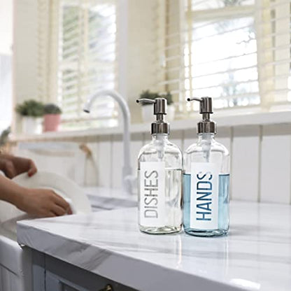 JASAI 2Pack 18OZ Glass Soap Dispenser with Rustproof 304 Stainless Steel Pump, Kitchen Soap Dispenser for Hands & Dishes (White) - color: White With White Pump