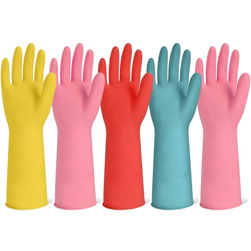 Xgunion Rubber Cleaning Gloves for Dishwashing-5 Pairs Colorful Reusable Household Cleaning Glove for Washing Dishes and Kitchen Cleaning Non-Slip Grip Dish Gloves for Women Men (Small) - size: Small
