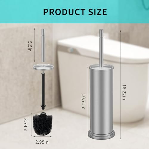 Brushed Nickel Toilet Brush and Holder Set,304 Stainless Steel Toilet Brush for Bathroom with Long Handle, Heavy Duty Toilet Bowl Brush,Removable Inner Bowl and Splash Protection,Deep Cleaning - color: Brushed Nickel
