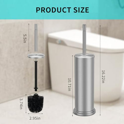 Brushed Nickel Toilet Brush and Holder Set,304 Stainless Steel Toilet Brush for Bathroom with Long Handle, Heavy Duty Toilet Bowl Brush,Removable Inner Bowl and Splash Protection,Deep Cleaning - color: Brushed Nickel