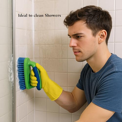 2-Pack Scrub Brushes with Rubber Grip – Heavy-Duty Bristles for Bathroom, Tile, Grout, Shower, Sink & Floor Cleaning – Dependable Industries - color: Blue-green