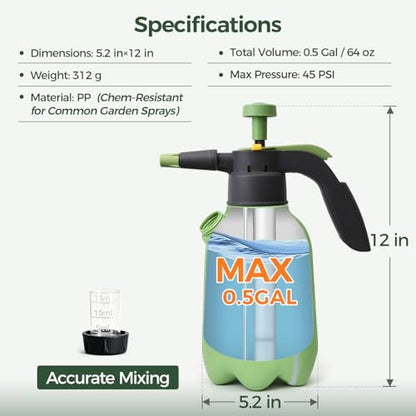 T4U Pump Sprayer 1/2 Gallon, PP Hand Pump Pressure Sprayer for Home Garden Plant Care and Household Cleaning, with Built-in Measuring Cup & Adjustable Nozzle, Suitable for Fertilizers & Common Garden - size: Short Nozzle