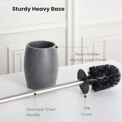 Clasin Home Toilet Bowl Brush and Holder with Stainless Steel Long Handle, Toilet Scrubber Brush with Durable Base, 360° Deep Cleaning Bristles for Bathroom, Compact Set for Small Space (Gray) - color: Gray