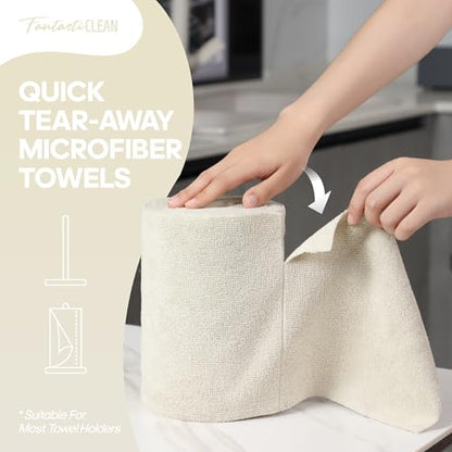 Fantasticlean Microfiber Cleaning Cloth Roll 4 Rolls 240 Pack, Tear Away Paperless Towels, 8" x 8", Reusable Washable Rags, House Kitchen, Pet, Office, Indoor Outdoor, Compact and Portable (Off-White) - color: 4 Off-white