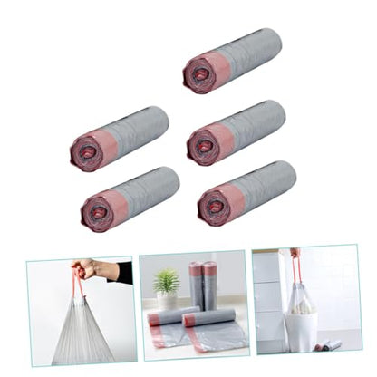 5 Rolls Thickened Drawstring Garbage Bags Disposable Rubbish Pouches Strong Trash Storage Bags for Kitchen Bathroom Home Use Random Color