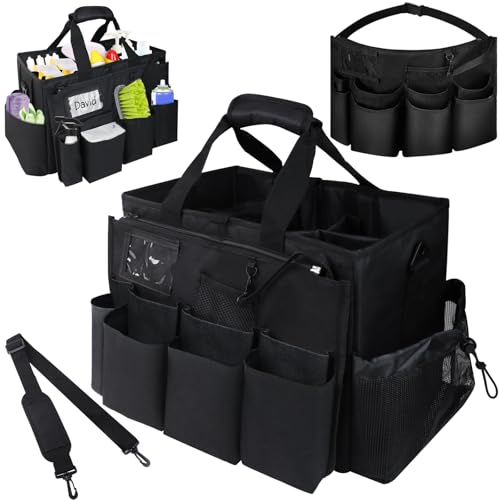 ZKOO Cleaning Bag Cleaning Caddy Organizer, Wearable Cleaning Caddy with Waist & Handles for Cleaning Tool Organizers, Extra-Large Cleaning Caddy Bag Adjustable Compartments for Housekeeping,Gardening - color: Black