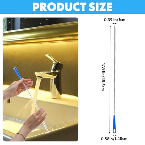 17 Inch Sink Drain Overflow Cleaning Brush Household Sewer Hair Catcher Bendable Long Pipe Cleaners Flexible Clog Remover Tool for Toilet Kitchen Shower Bathroom Tub Sewer