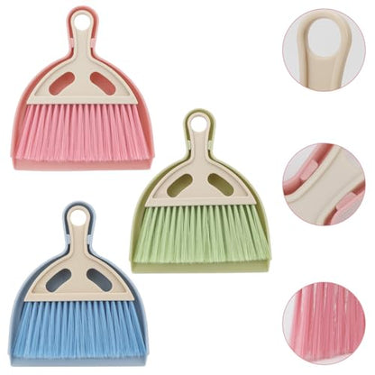 Mini Dustpan and Brush Set Portable Small Broom with Dust Pan Handheld Hangable Whisk Broom and Dust pan for Home, Kitchen, Table, Office, Car 3Pcs (Blue-Green-Pink) - color: Blue-green-pink