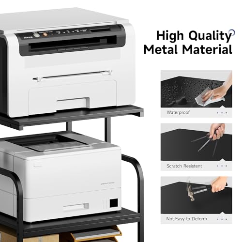 Warmiehomy Printer Stand, 24''×24''×29'' Large Printer Table for Home Office with Locking Casters, Sturdy 3-Tier Rolling Cart with Adjustable Shelf, Mini Fridge Stand, Home Office Essentials, Black - color: Black, size: 3-Tier 23.62"W x 23.62"D x 29.13"H