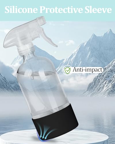 2 Pack 360° Glass Spray Bottles with Silicone Sleeve, 16 oz Empty Refillable Containers with Adjustable Spray Nozzles, Spray Bottles for Hair, Cleaning Solutions and Plants Black - color: Black