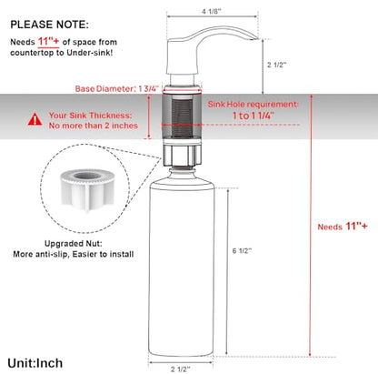 GAGALIFE Kitchen Sink Soap Dispenser with 17 Ounce Large Bottle (Brushed Nickel), Built in Sink Soap Dispenser Sink Mounted Soap Dispenser Refill from Top, G080BN - color: Brushed Nickel, size: with Bottle