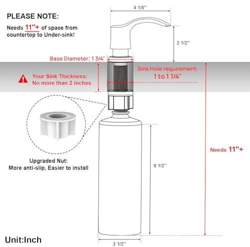 GAGALIFE Kitchen Sink Soap Dispenser with 17 Ounce Large Bottle, Built in Sink Soap Dispenser (Matte Black) Soap Dispenser for Kitchen Sink Refill from Top, G080B - color: Matte Black, size: with Bottle