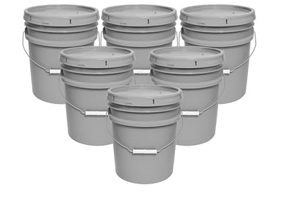MKS Plastics 5-Gallon Bucket with Airtight Lid – Made in USA, Food Grade BPA Free Plastic, Heavy Duty Multi-Use, Metal Handle with Grip, Stackable Storage – Silver, 6 Pack - color: Silver, size: 6