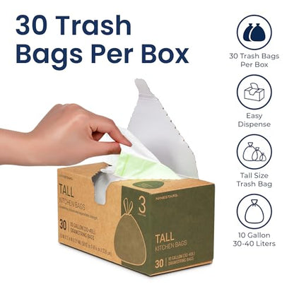 Ninestars Extra Strong Trash Bags with Drawstring, Multiple Sizes 90 Count, Kitchen Drawstring trash bags 90 Trash Bags (10 Gallon 90 ct White) - size: 10 Gallon 90 ct