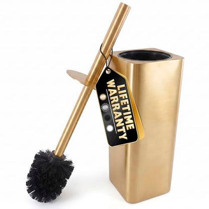 Gold Toilet Brush and Holder Set - Instantly Elevate Your Bathroom Style - Stainless Steel Toilet Bowl Brush and Holder with 2 Rounded Corners, Replaceable Head, Removable Inner Bowl & Splash Guard - color: Gold Squircle