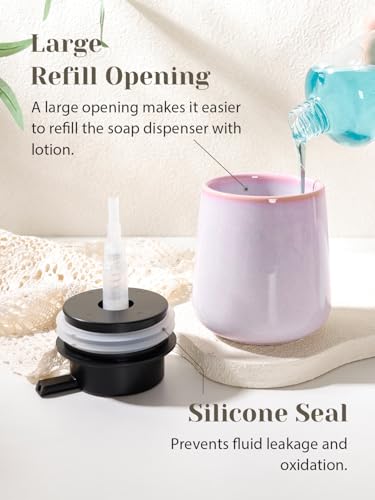 INGOFIN Ceramic Lotion Dispenser - 12 oz Hand Soap Dispenser Bathroom, Modern Liquid Dispenser with Pump, Refillable Dish Soap Bottle for Kitchen -Purple and Pink - color: Purple and Pink-liquid