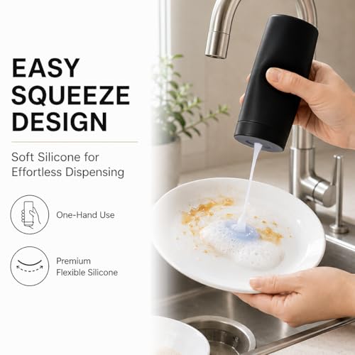 Silicone Dish Soap Dispenser, 8 Oz Refillable Squeeze Bottle, Leakproof for Kitchen Sink, Black - color: Black