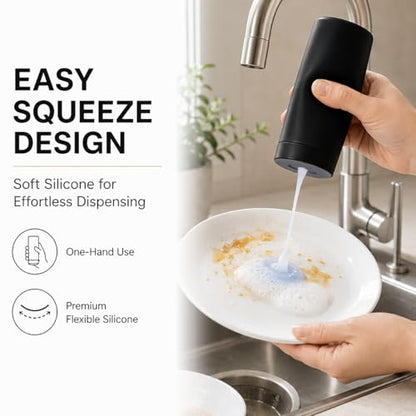 Silicone Dish Soap Dispenser, 8 Oz Refillable Squeeze Bottle, Leakproof for Kitchen Sink, Black - color: Black