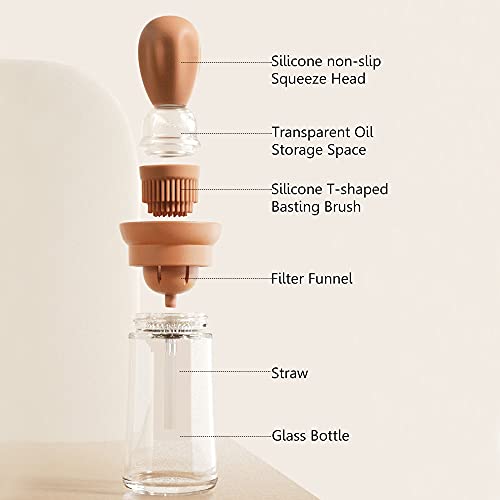 Oil Dispenser with Brush - Glass Olive Oil Dispenser for Kitchen, 2 IN 1 Oil Dispenser Bottle with Silicone Basting Brush for Cooking Vinegar Sauce BBQ Grill Frying, T-OB21, Green - color: Green