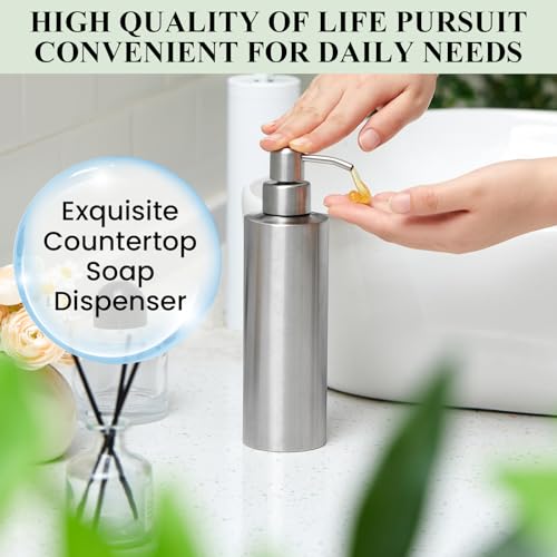 Teenyyou 2 Pcs 11.8 Oz/350 ml Large Stainless Steel Soap Dispenser Countertop Liquid Hand Soap Pump Bottle Rust Proof Metal Dispenser for Countertop Bathroom Kitchen Hand Dish Lotion(Round) - size: 11.8 oz, style: Round