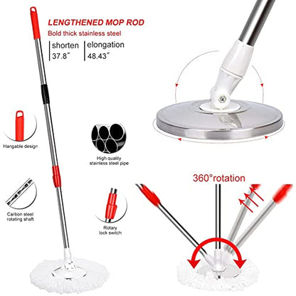 Mop and Bucket Set, 360° Spin Mop and Bucket with Wringer Set and 3 Microfiber Mop Refills, Stainless Steel 61" Extended Handle Spinning Mop Bucket System for Floor Cleaning - color: Black-1