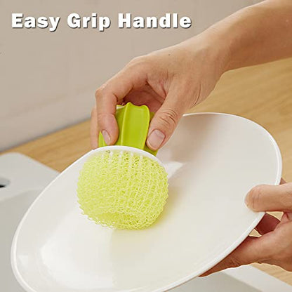 Cactus Dish Scrub Brushes Set of 6 Replacement Brushes, Green and Yellow, for Cleaning Dishes, Pans, Pots, Sink, Countertop, Bathtub - color: Green and Yellow
