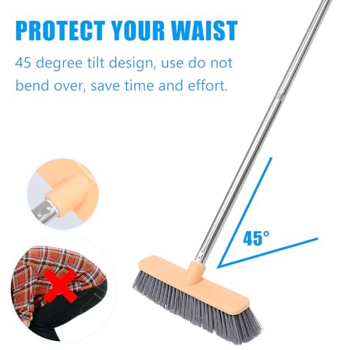 Beaupretty Household Cleaning Brush with Long Handle for Bathroom and Floor Sturdy Hard Bristles for Stubborn Stain Removal Lightweight Steel Rod with Padded Grip Practical Corner and Tile